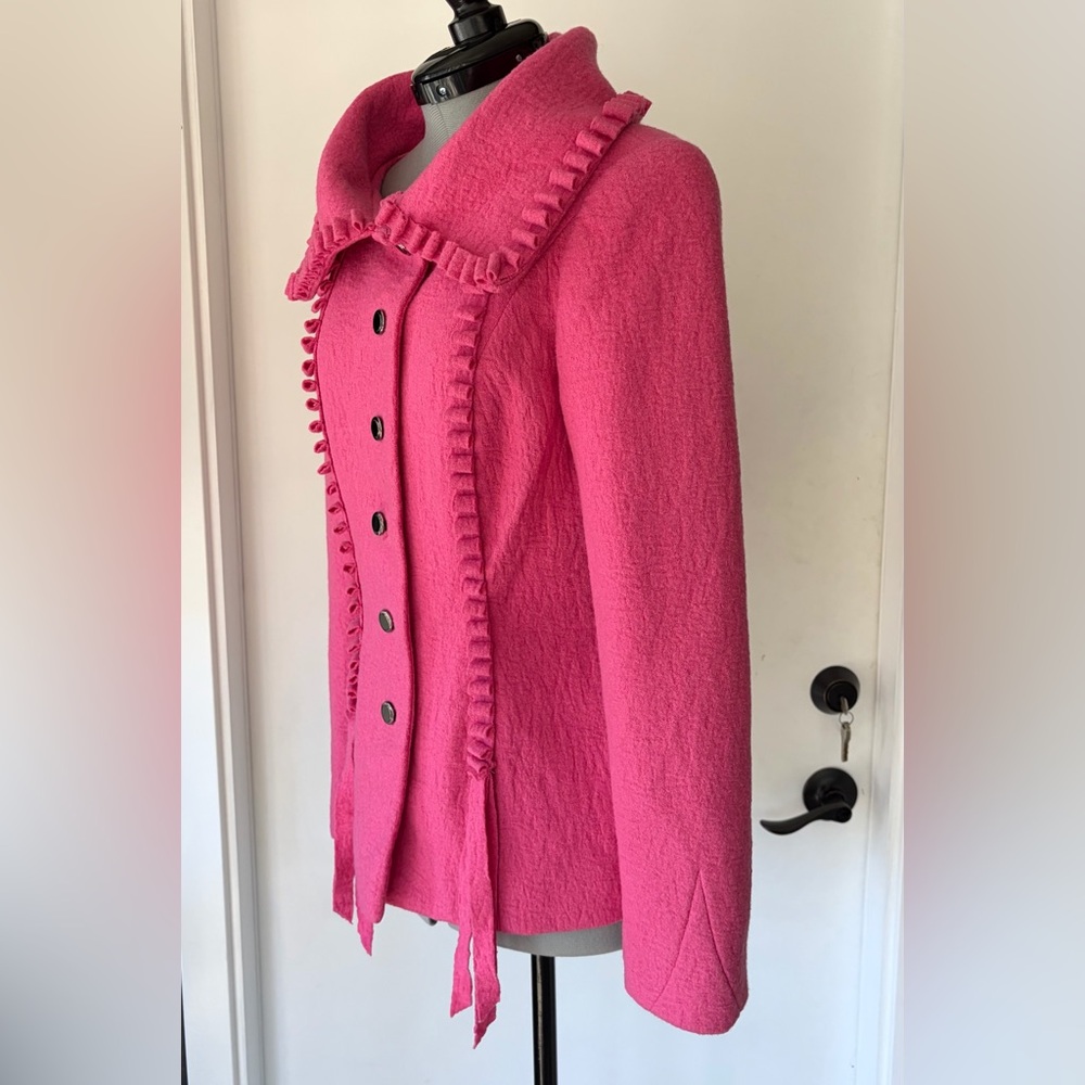 Peggy Jennings VTG felted wool jacket, ribbon-style trim, silk lined, pink, XS - Picture 9 of 17